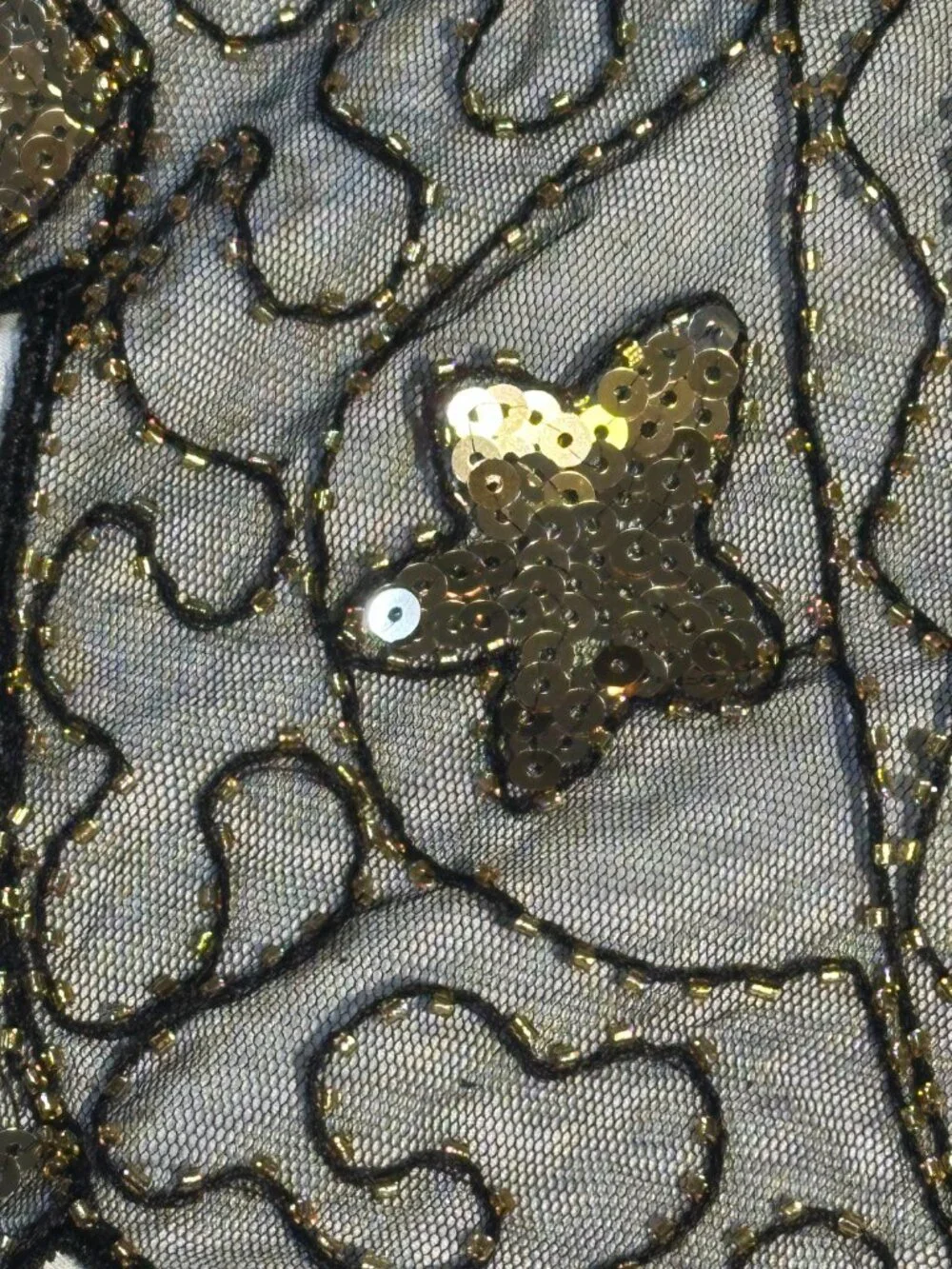 Black Mesh Gold Sequin Beaded Capelet Shawl Art Deco Gatsby Wedding Coverup